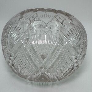 Vintage Heavy Cut Glass Serving Bowl – Scalloped Rim – Starburst Base Round